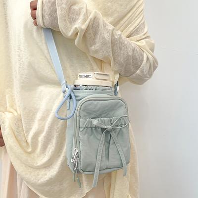 Women's Sweet Bow Crossbody Bag Lightweight Casual Shoulder Bag Waterproof Phone Bag Outdoor Simple Water Bottle Holder Bag