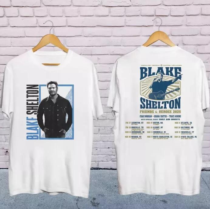 2026 Blake Shelton Friends and Heroes Tour T-Shirt Unisex T-Shirt Graphic Tee S