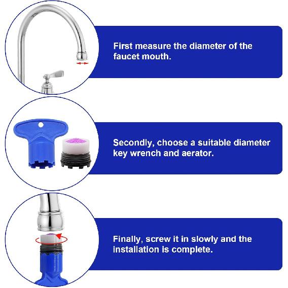 4Pcs(2 Set) M16.5 Faucet Aerator with Key Removal Wrench Tool, Bathroom Water Faucet Aerator Adapter Replacement Parts Water Flow Restrictor for