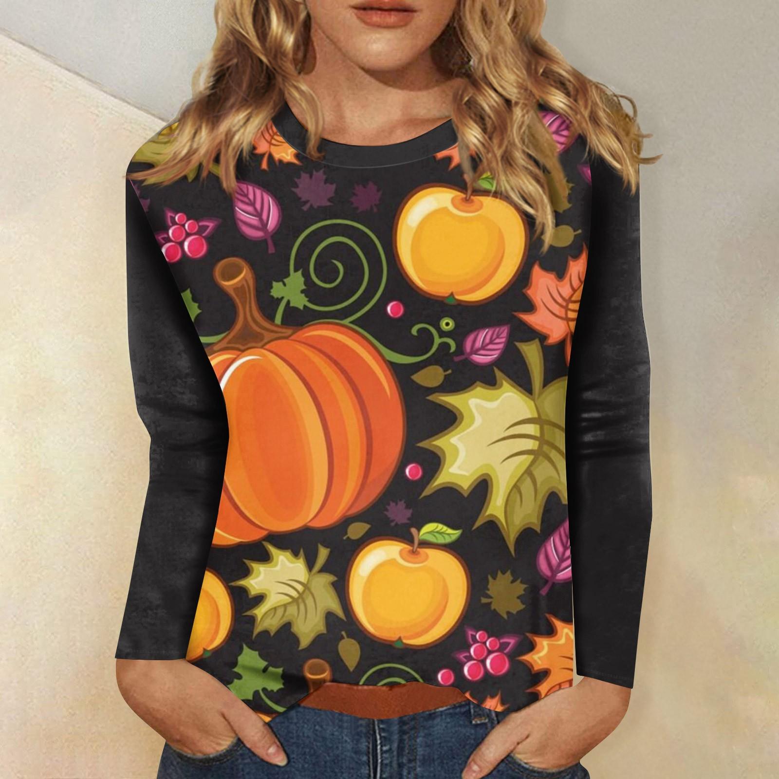 

Женский Хэллоуин с принтом, круглым вырезом и длинными рукавами, свободный крой, повседневный топ с длинными рукавами и длинными рукавами XL имбирный