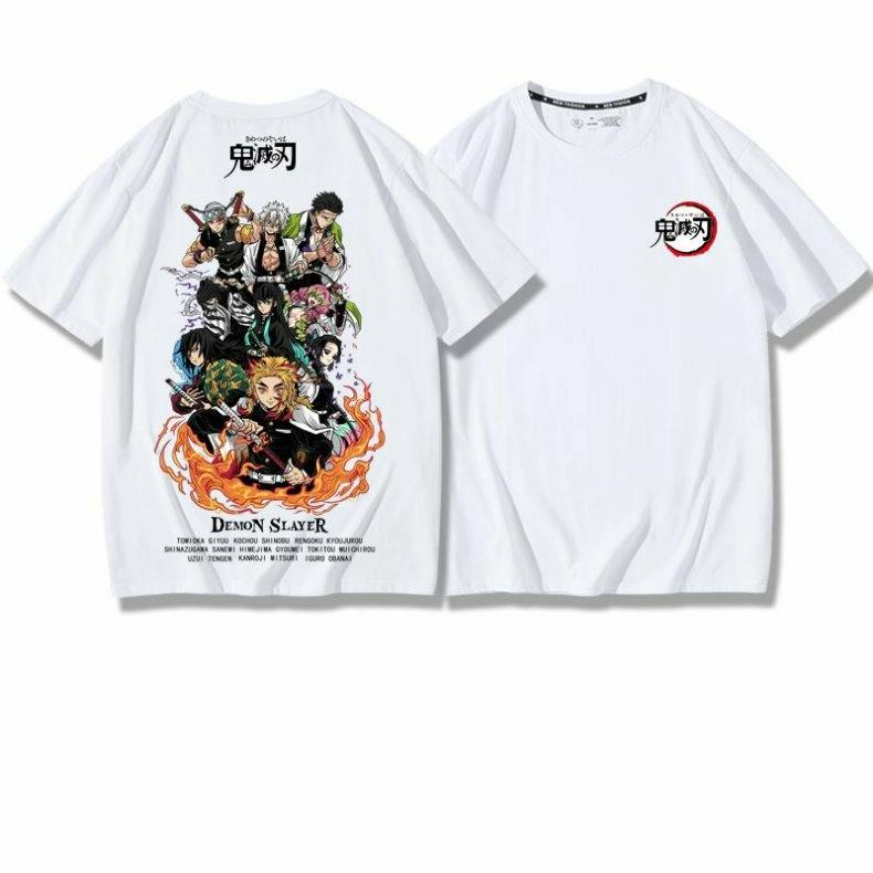 Demon Slayer Print 100% Pure Cotton Men's T-shirt, Summer Fashion Men's Short-sleeved Casual and Comfortable Men's Top