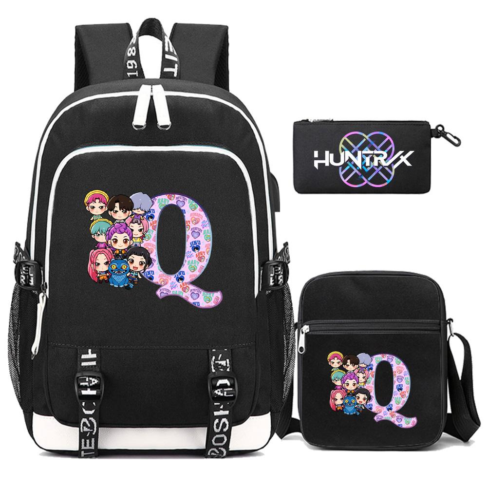 3Pcs/set 26 English Letter Kpop Printed Backpack with Shoulder Bag Pencil Case for Teenager Girl Boy Bookbag Large Capacity Waterproof Travel Bag