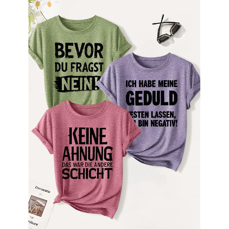 3 Pack of Women's Summer Tops | Grumpy Worker with a Sharp Tongue German Print T Shirt | Cute and Trendy Casual Round-neck Short-sleeve Suit | 2026