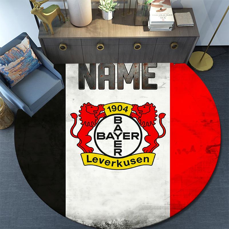 Custom Name Bayer Leverkusen Round Area Rug,Carpet Rug for Living Room Bedroom Sofa Playroom Decor,Non-slip Floor Mat