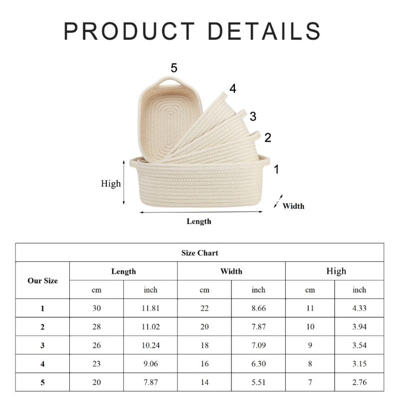 Sturdy Cotton Rope Storage Baskets Set of 5 Accessory for Organizing Clothes Toy And Enhancing Home Decoration