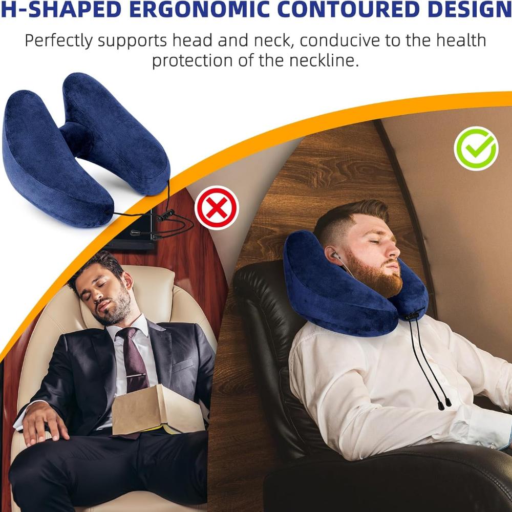 Outdoor Travel H-type Inflatable Airplane Neck Pillow, Washable Cover Travel Pillow, Inflatable Airplane Pillow for Neck Support,