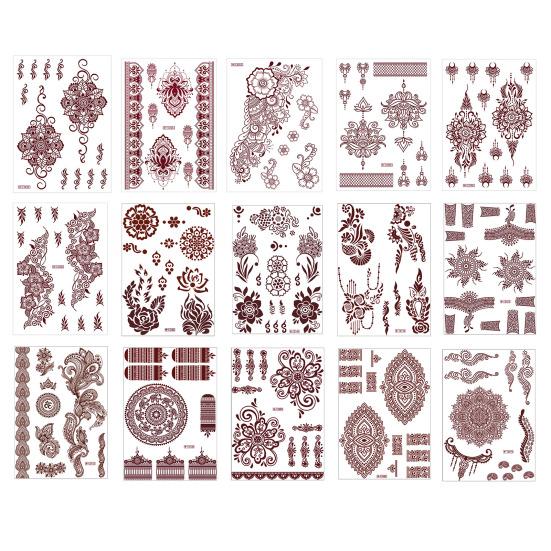 Nostalgie Red Henna Tattoo Kit, Waterproof Tattoos Stickers, Temporary Stickers for Women Wedding Party Festival Decorations
