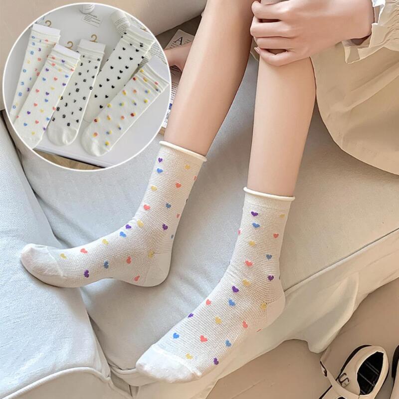 1 pair of heart socks, kitsch rainbow number school uniform socks Color numbers