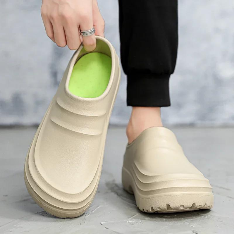 Men's Clogs Slippers Outdoor Beach Hole Sandals Male Comfortable Casual Garden Shoes with Arch Support Indoor Bathroom Slide