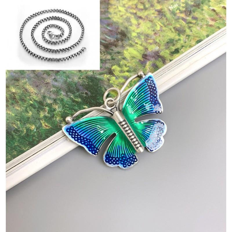 Enamel Butterfly Pendant Necklace Men Women Bohemian Style Choker With Clover Charm Copper Chain Jewelry