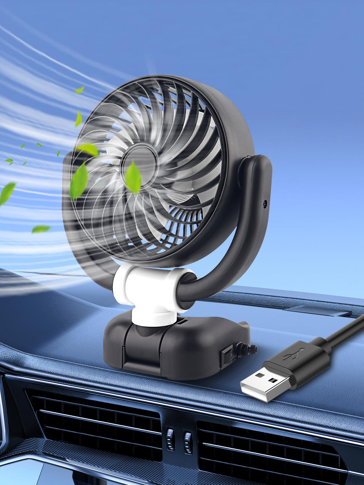 

Chelhead Car Fan, USB Port, 360° Angle Adjustment, Stepless Air Flow Adjustment, Powerful, Silent, car fan
