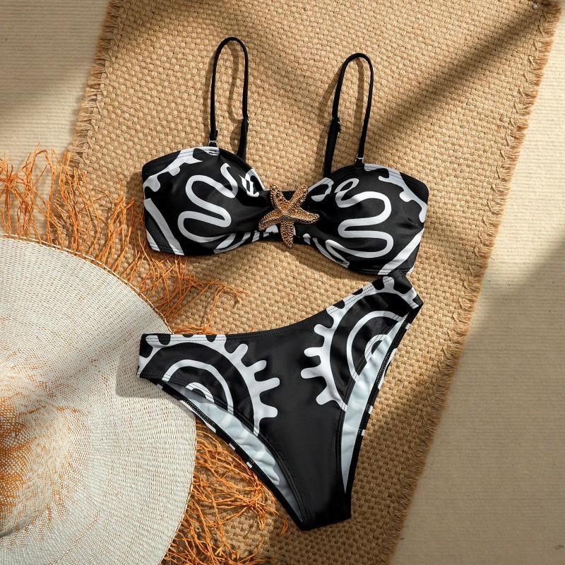 Sexy Fashion Metal Starfish Accessories Printed Ladies Split Swimsuit BIKINI
