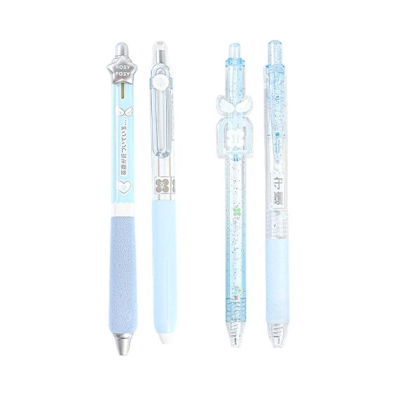 4PCS Ergonomic Handle Gel Inks Pen Refillable Retractable Gel Pen with Plastic Clip 0.5MM Black Inks for Office School