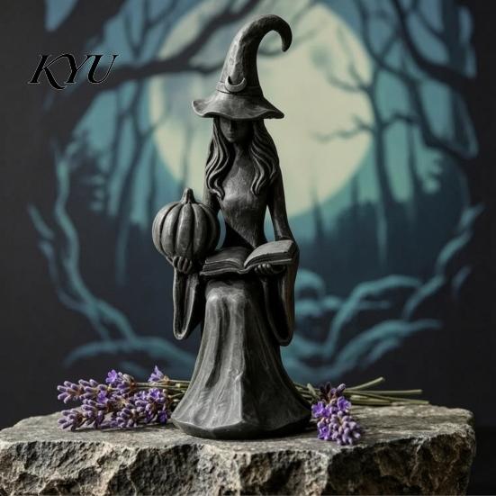 Unique Dark Aesthetic Decoration Pumpkin Witch Ornament, Halloween Gothic Style Tabletop Figurine, Retro Weighted Stable Base Ornament PLA Statue for