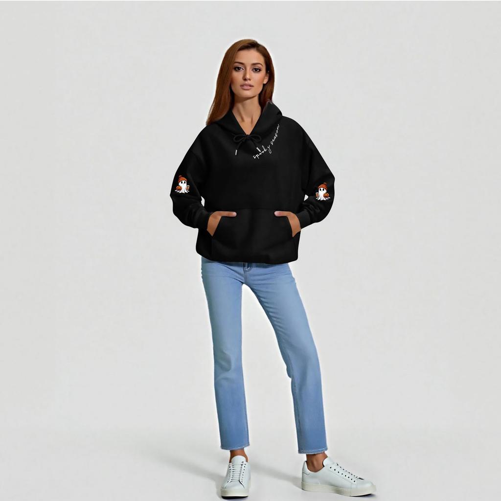 Damen Langarm Bedrucktes Oberteil Einfarbiges Kapuzenshirt