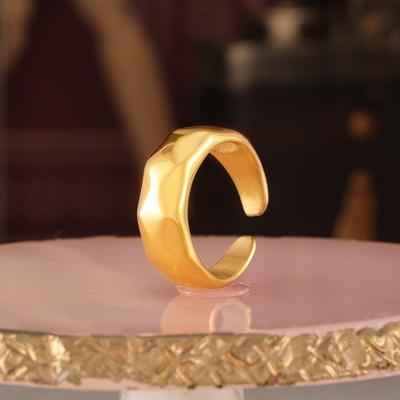 Windbreite Version Glatte Oberfläche Öffnungsring Titanstahl Plattiert 18K Echtgold Schlichter Handschmuck