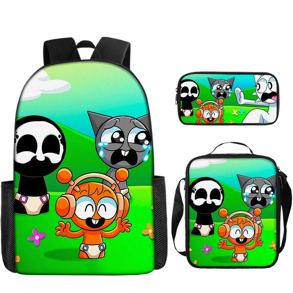 Game Incredibox Sprunki Pattern Large Capacity Three Piece Students School Bag