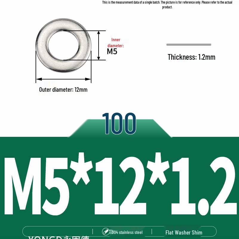 304 Stainless Steel Thickened Flat Washer / Ultra-thin Metal Gasket, Sizes M1.6-M10