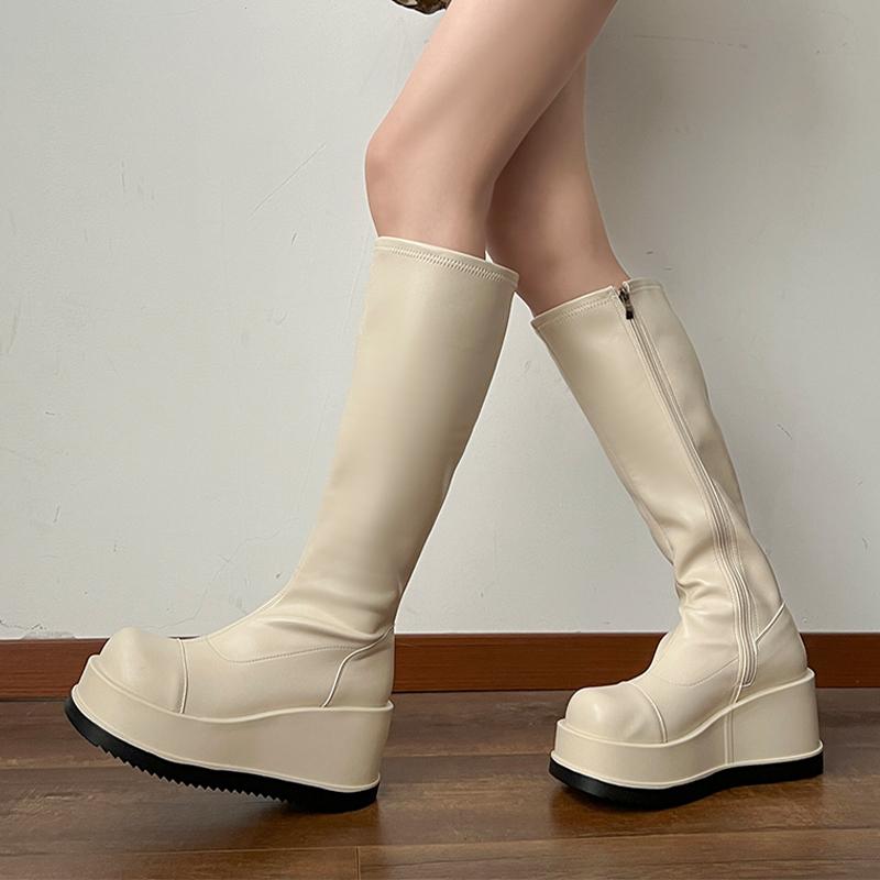Fashion Platform Women Knee High Boots Wedges Fashion Designer Shoes Dress New Long Boots 2025 Winter Goth Chelsea Botas Women's Boots
