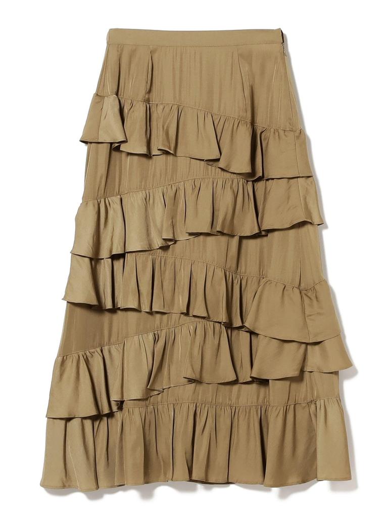 Ray Beams Women's Asymmetrical Ruffle Tiered Skirt, Beige 1