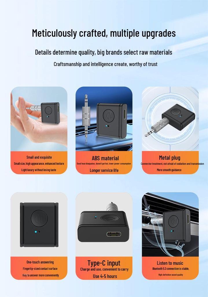 Bluetooth 5.3 Car FM Transmitter & 3.5mm Wireless Audio Receiver Speaker