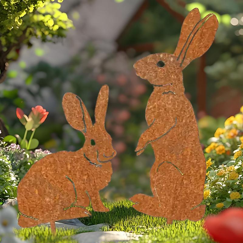 Metal Bunny Garden Stakes Garden Stakes Yard Signs Easter Bunny 2X Iron Indoor Outdoor Decor Easter Decorations for Outside