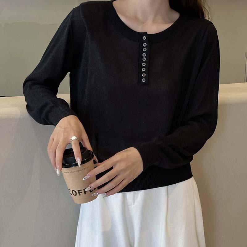 Simple Half Placket Button Design Loose Pullover Knitted Sweater Women's Fashion Age-reducing Casual Inner Bottoming Shirt Early Autumn