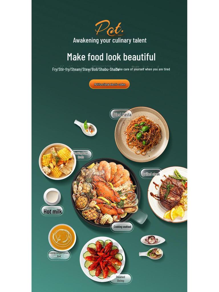 Kompakt Çok Fonksiyonlu Elektrikli Noodle Pişirici: Yapışmaz Tava & Yurtlar İçin Paslanmaz Çelik Sıcak Tencere