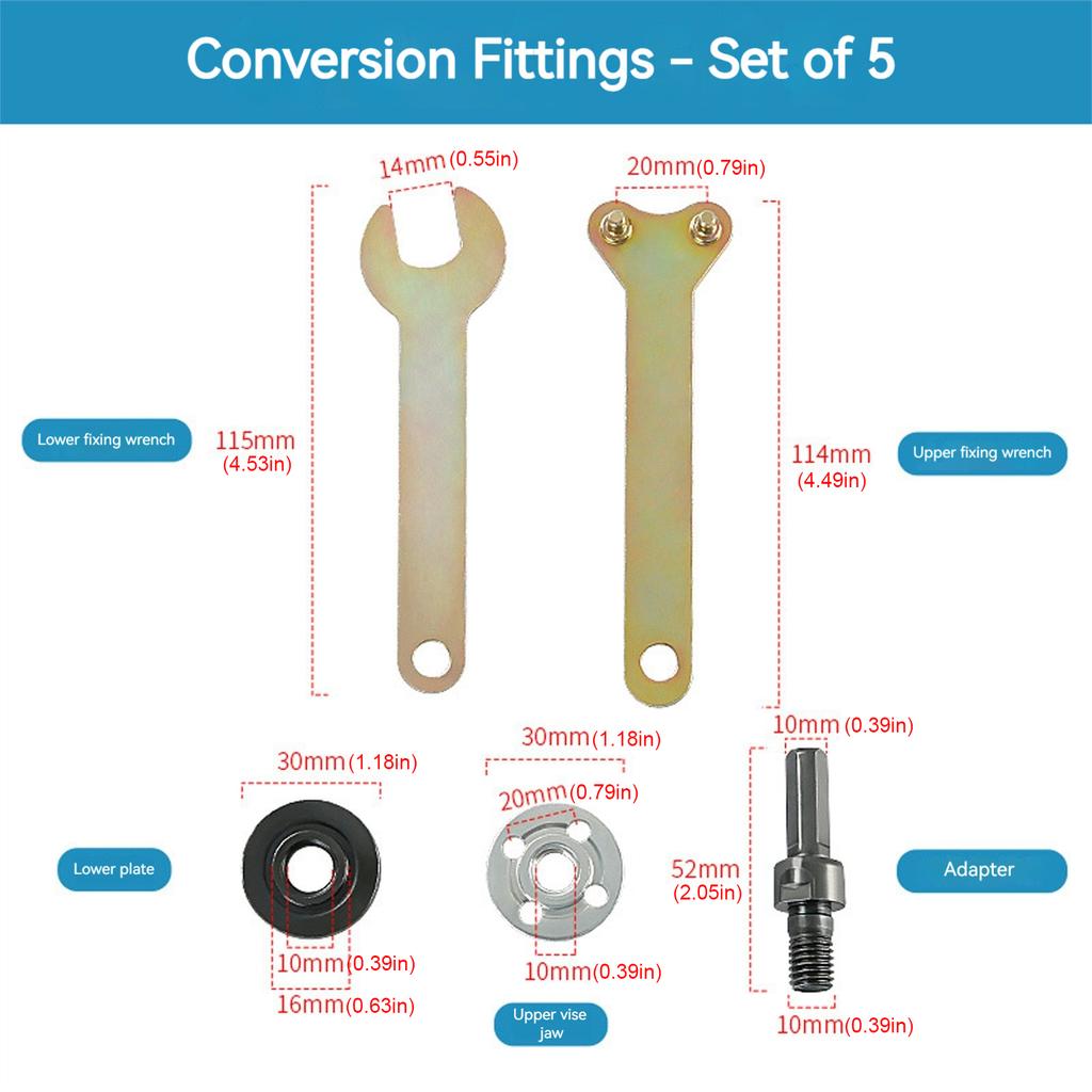 10mm Grinding Connection Adapter with Metal Lock Nut/Connecting Rod 5 in 1 Angle Grinder Adapter for Cutting Disc Wheel Adapter