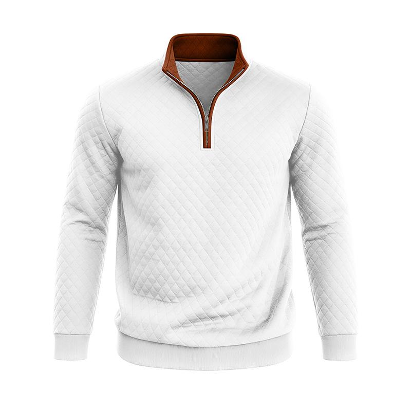 Autumn Winter Men's Solid Color Plaid Hoodie Fashion Stand Collar Half Zipper Casual Sweatshirts Men Loose Pullovers