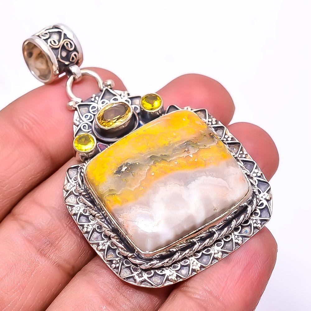 

Подвеска Bumble Bee Jasper - Индонезия, серебро 925 пробы с цитрином, 2,34 дюйма, P31