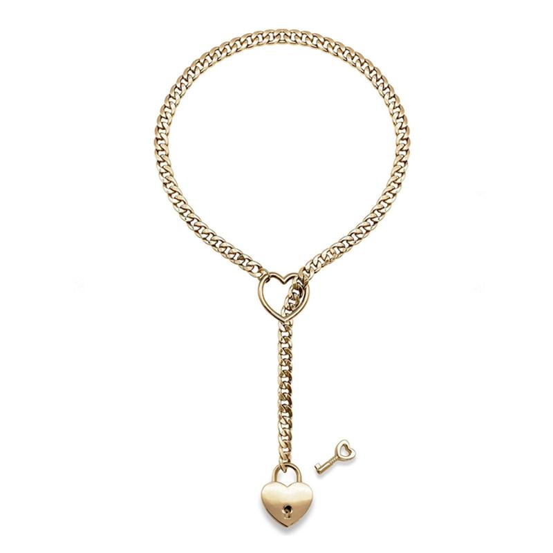 Rollenspiel Damen Slip Kette Halskette Herz O-Ring Rock Kubanisch Cosplay Lange Halskette Verstellbar Herzförmiger Schlosskern Mit Schlüssel
