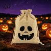 Cute Holiday Gift Sacks 2 Pcs Halloween Burlap Bags with Drawstring, Trick or Treat Ghost Face Pumpkin Prints Candy Pouch, Reusable Goodies