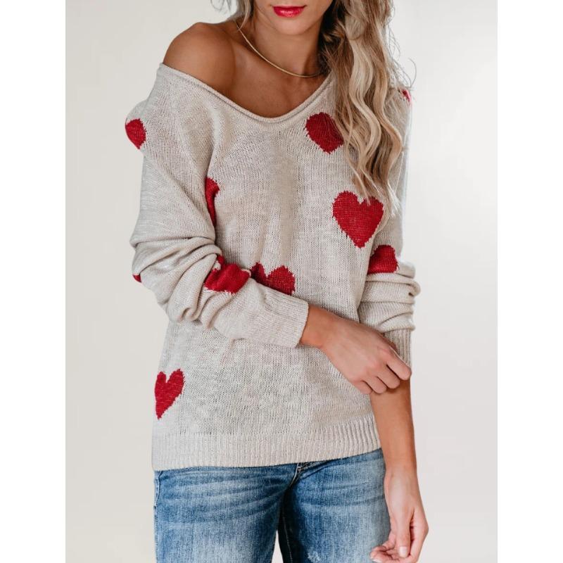 

Осень и зима новые модели, свободный крой любовь День святого Валентина V-образный вырез вязаный свитер пуловер женский S