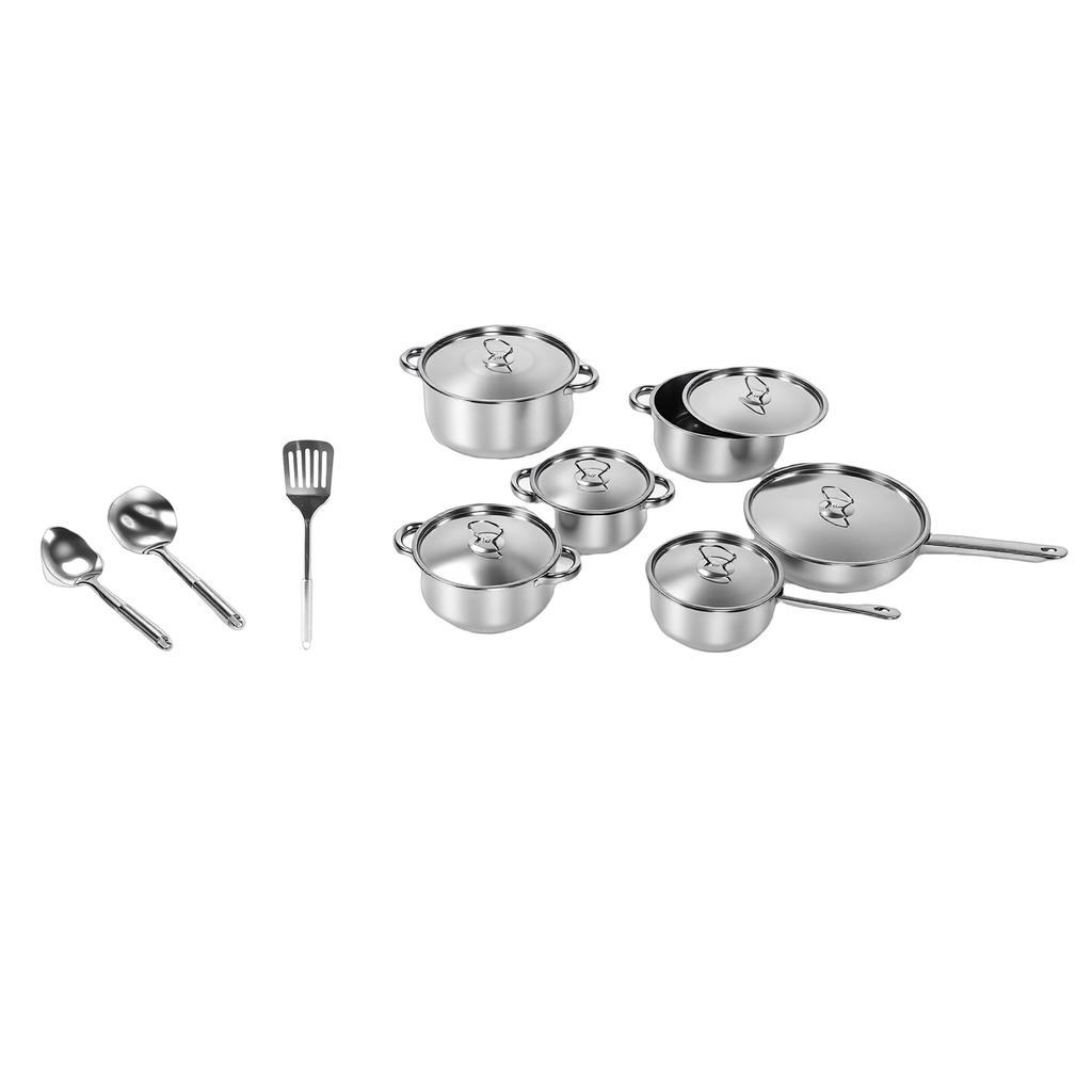 Stainless Steel Cookware Set 4 Soup Pots 2 Pans 1 Spatula 2 Spoons Kitchen Cooking Set for Home