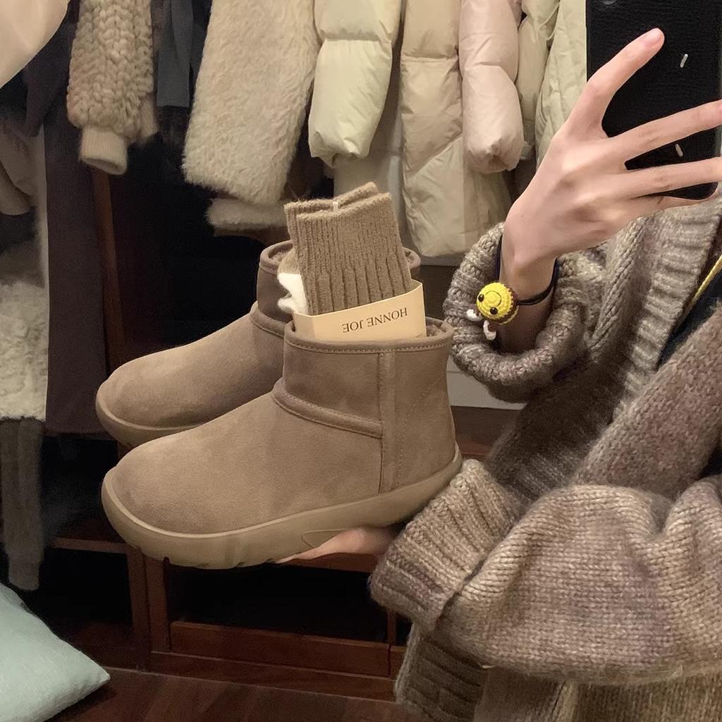 Integrated Fur~ Round Head Thick Sole Warm Cotton Shoes Age-reducing Piled Thickened Short Snow Boots Women's Autumn and Winter Anti-cold