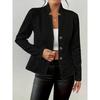 QICED Women's Vintage Casual Solid Color Print Autumn Winter Long Sleeve POLO Neck Jackets & Coats