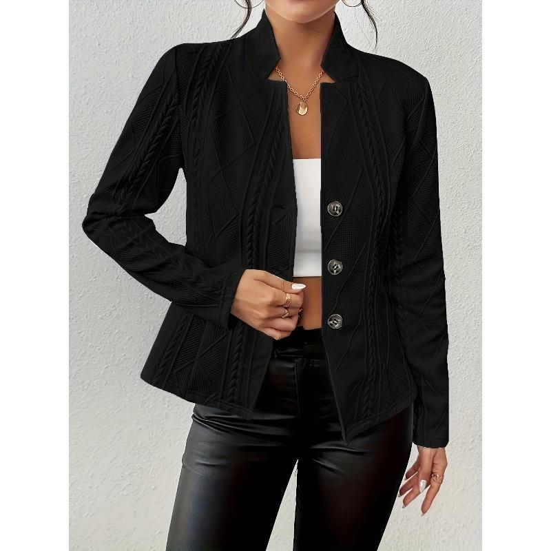 QICED Women's Vintage Casual Solid Color Print Autumn Winter Long Sleeve POLO Neck Jackets & Coats