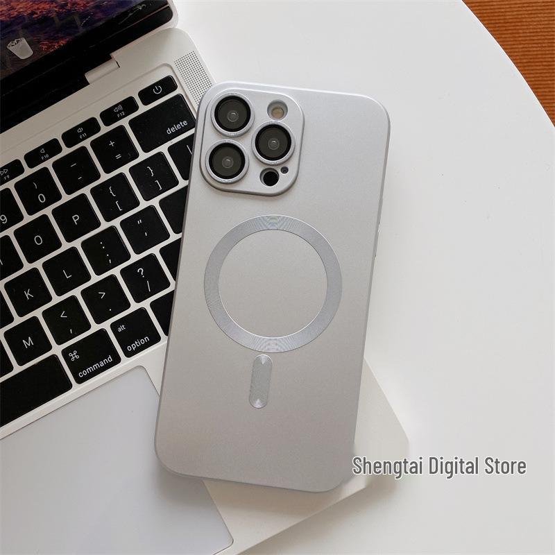 Magnetic Liquid Lens Protector for iPhone 15 Pro Case - Electroplated CD Pattern Metal Protective Cover