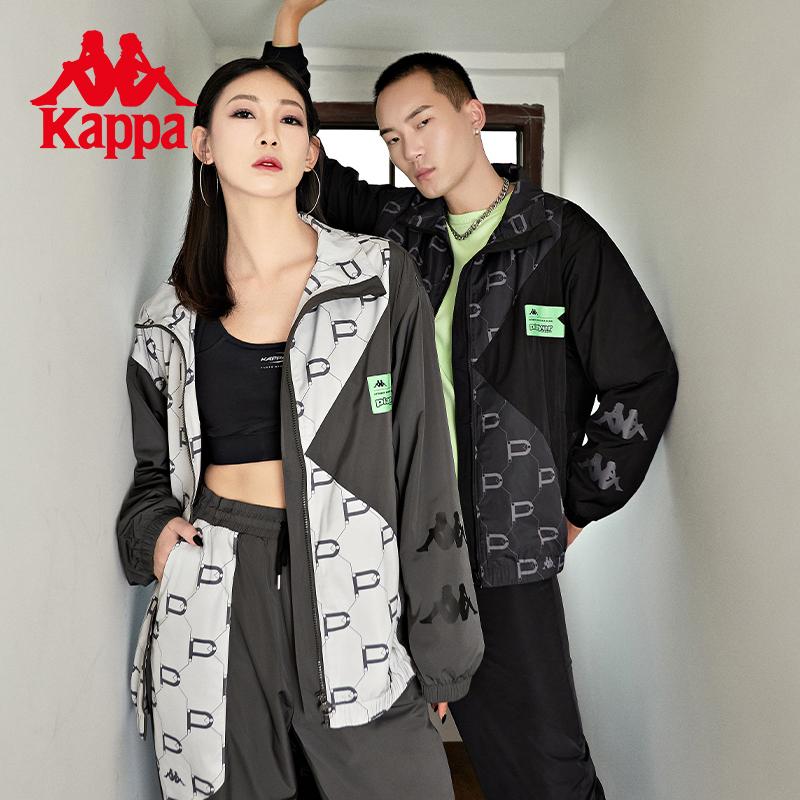 Kappa Player's Vintage Woven Jacket, Couple's Color Blocked Cardigan Sweatshirt for Men and Women