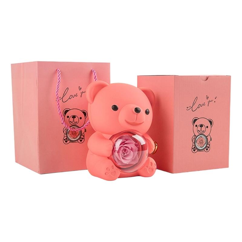 

Delicate Flower Bear Display Box Multipurpose Bear and Flower Jewelry Case Jewelry Container for Home or Travel Use рожевий