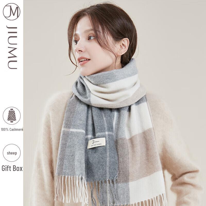 JIUMU Women's Autumn Winter Plaid Wool Scarf