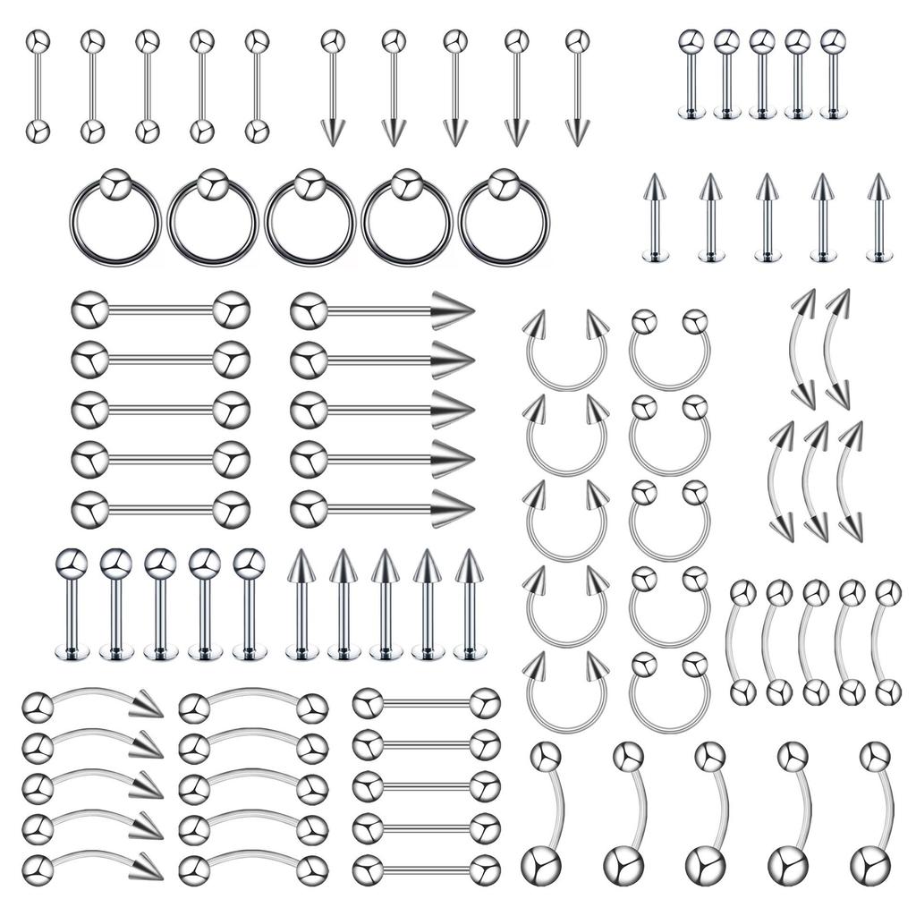 Versatile Piercing Jewelry Set: Nose Rings, Lip Studs, Tongue Rings