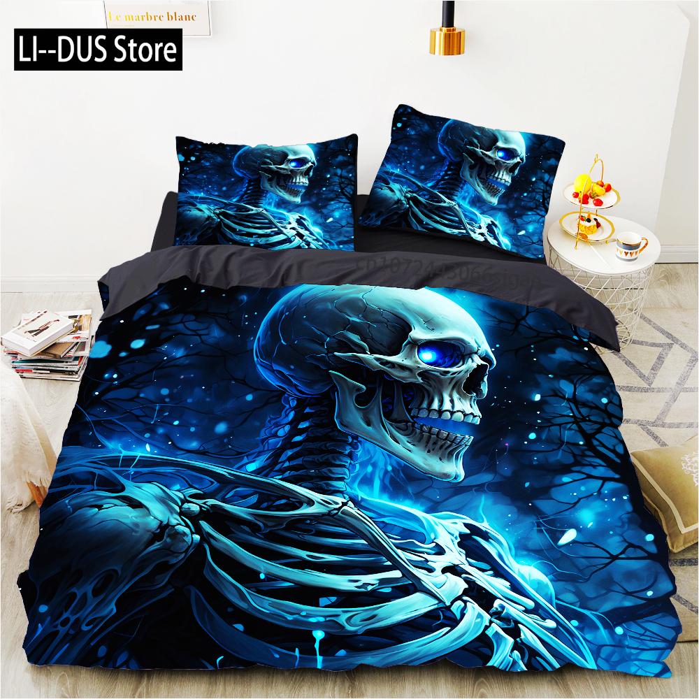 Grim Skull Bedding Set Cartoon Halloween Comforter Sets Double Queen King Twin Full Size Duvet Cover Set Kids Girls