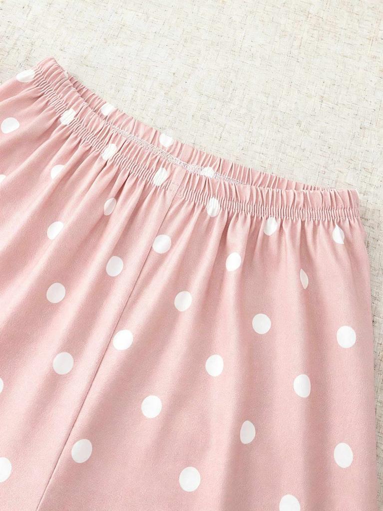 Girls Pajama Set, Cute Rabbit & Polka Dot Short Sleeve Top & Long Pants, Soft Sleepwear for 8-12 Years