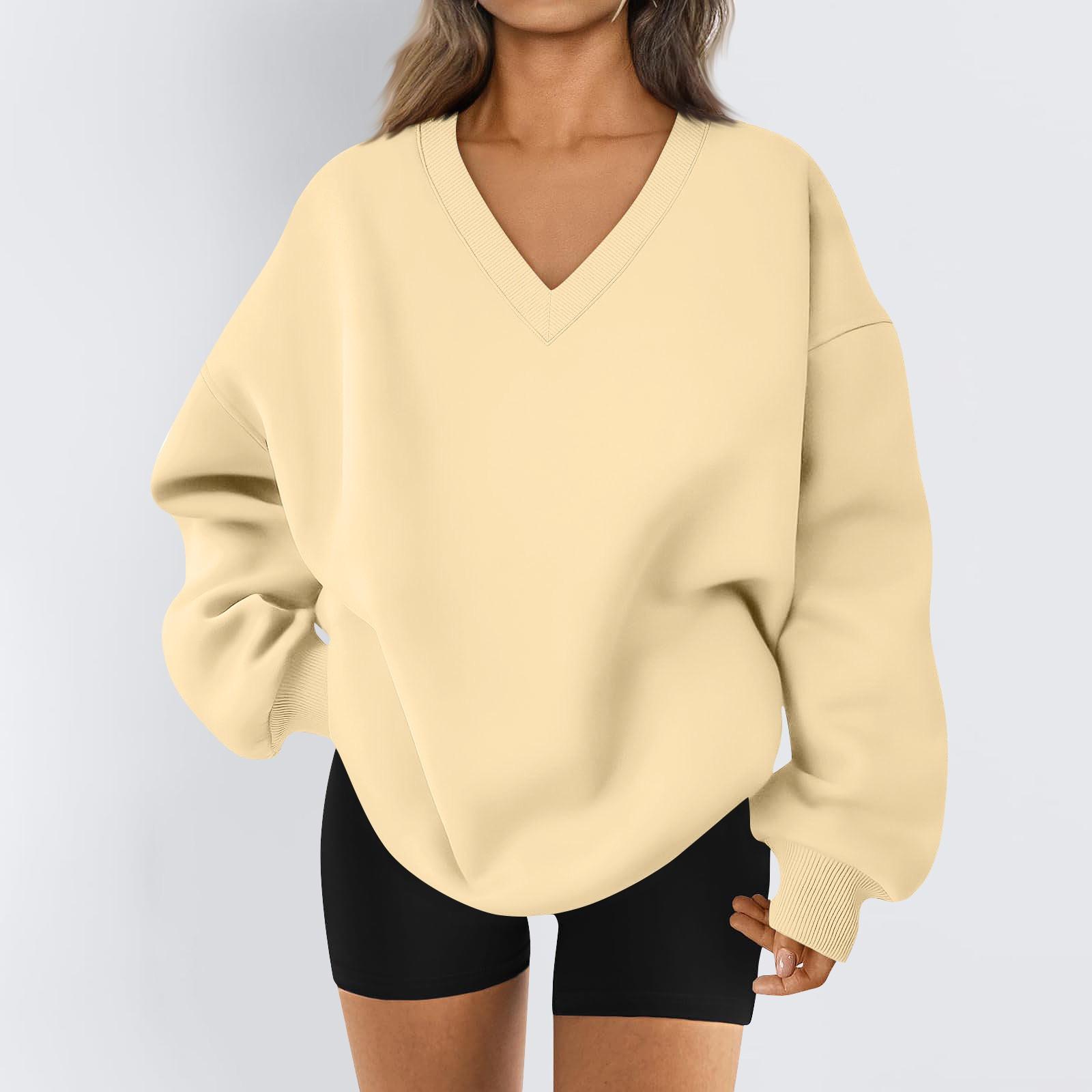 

Женская толстовка, спортивная фланелевая толстовка с длинным рукавом, повседневная толстовка с V-образным вырезом L