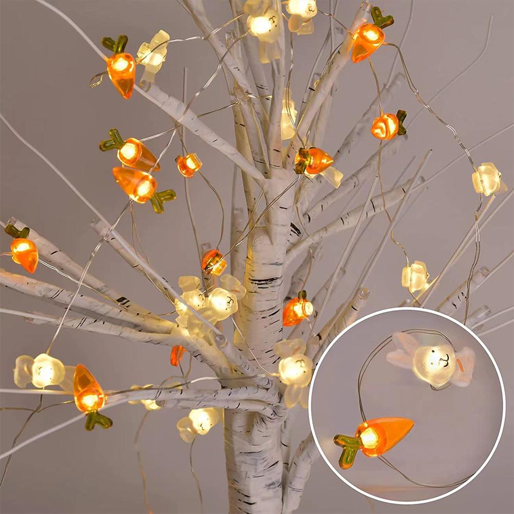 2M 20LED Bunny Rabbit Easter String Lights Battery Powered Decoration Copper Wire Lights Carrot Egg Holiday Festival Party Decor