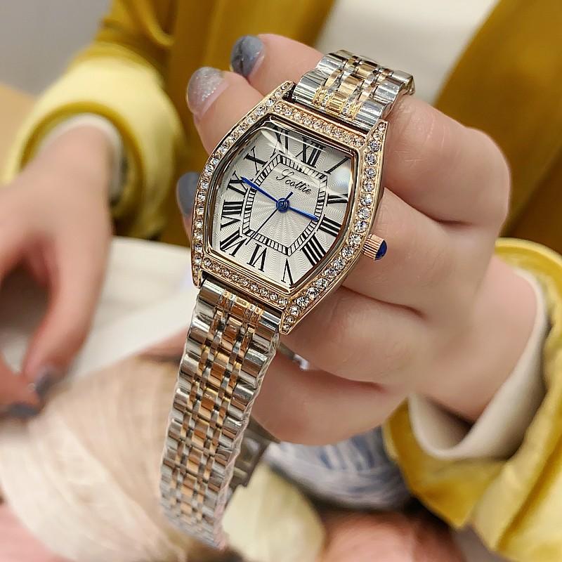 Wine Barrel Fashion Watch Female Student Simple Roman Scale Diamond-Encrusted Women'S Watch Temperament