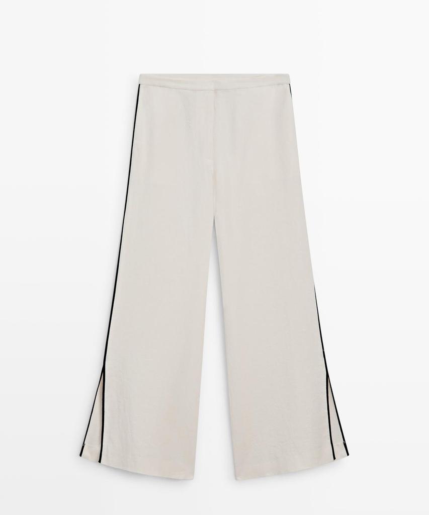 Masimodutti Contrast Trimmed Linen Pants