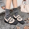Fluffy Chunky Heel Mary Jane Shoes Women Warm Shallow Comfy Low Heel Dress Shoes Rivet Buckle Fashion Autumn Winter Women Shoes